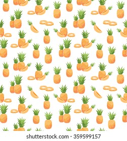 Pineapple pattern. Vector seamless background with fruit icons.