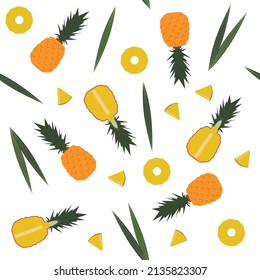 Pineapple pattern white background; minimal style; simple drawings; clean and fresh concept. Seamless pattern. Fruit modern elements design.