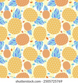 Pineapple patterns graphic print, wallpaper, clothing, wrapping, fabric, textile, fabric pattern design decorations templates and other designs. Abstract vector illustration. Using in fashion.