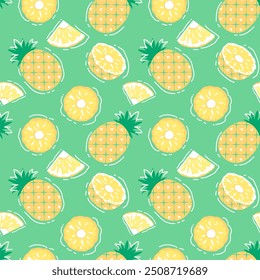 Ananas Muster Grafikdruck, Tapete, Kleidung, Verpackung, Stoff, Textil, Stoff Muster Design Dekorationsvorlagen und andere Designs. Abstrakte Vektorgrafik. Verwendung in der Mode.