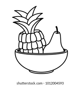 Pineapple and pear on bowl
