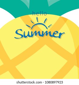 pineapple peel texture for tropical fruit background. piece of pineapple peel with word hello summer. fresh pineapple for summer vector logo icon illustration 