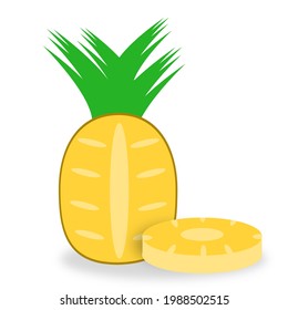 Pineapple and pineapple pieces. vector illustration on a white background