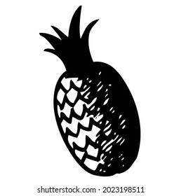 Pineapple, pine apple, fruit, vector, illustration in black and white color, isolated on white background