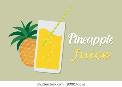 Pineapple and pineapple's juice vector illustration.  Healthy juice or fruit for summer time. Tropical food. 