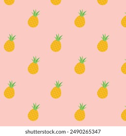 Pineapple pink pattern vector in flat style. Art for backgrounds, fabric, prints, banner 