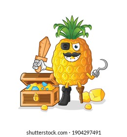 pineapple pirate with treasure mascot. cartoon vector