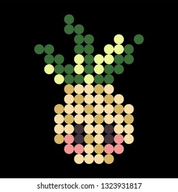 Pineapple in pixel art style. Cute character for cross stitch. Element design for web, games, app, logo, embroidery, sticker.