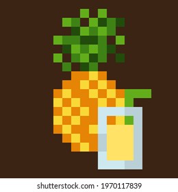 Pineapple pixel art. Vector illustration pineapple in pixel art. Pineapple juice.