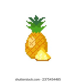 pineapple pixel art vector illustration isolated on white background.