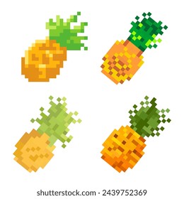 Pineapple pixel set vector isolated on white background. Pixelated fruit vector. 