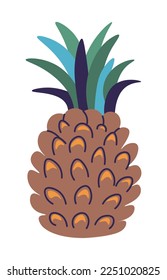 Pineapple plant with leaves and foliage, isolated tropical fruits and ingredients for eating and consuming. Holiday Hawaiian diet and tasty products for dinner or lunch. Vector in flat style
