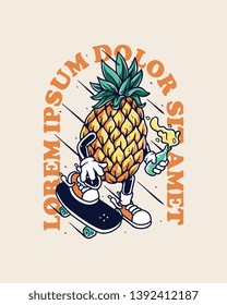 Pineapple play skateboard mascot cartoon illustration