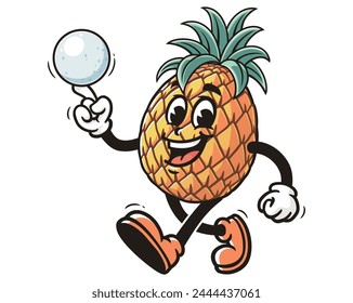 Piña jugando bola de hielo de dibujos animados mascota ilustración personaje Vector Clip arte dibujado a mano
