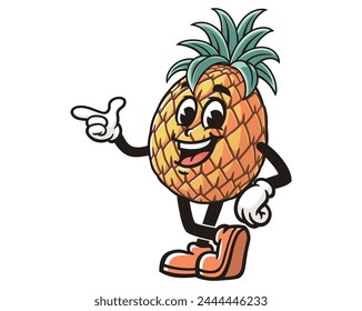 Pineapple with pointing finger and relax pose cartoon mascot illustration character vector clip art hand drawn