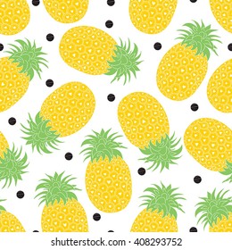 Pineapple and polka dot seamless pattern background.