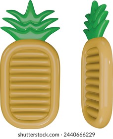 Ananas Schwimmer. Ananasförmiges Schwimmer. isolierte aufblasbare Matratze oben und seitliche Ansicht