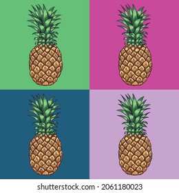 Pineapple Pop Art Style Andy Warhol style Vector illustration