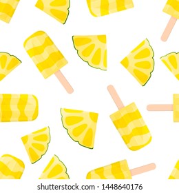 Pineapple popsicle seamless pattern. Flat vector illustration.