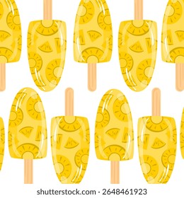 Pineapple popsicle seamless pattern. Ice cream illustration. Can be used for wallpaper, restaurant, summer theme element, food element.
