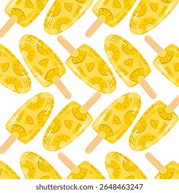 Pineapple popsicle seamless pattern. Ice cream illustration. Fruit and ice cream. Can be used for wallpaper, print, paper wrapping and kid room decor