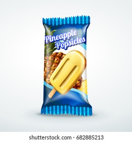 Pineapple popsicles package design in 3d illustration for design uses