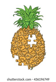 Pineapple Puzzle on white background. vector illustration