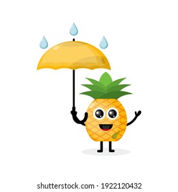 logo del personaje de la mascota del paraguas de la lluvia de piña