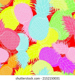 Pineapple random repeat seamless pattern. Tropical fruit endless texture. Contemporary irregular boundless background. Modern fashion surface design. Editable tile for cloth, apparel, cosmetics.