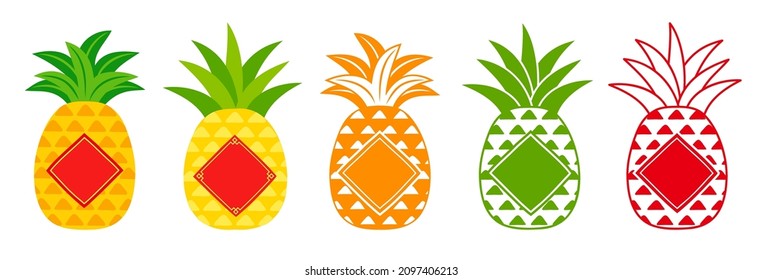 Pineapple with Red Spring Couplet set vector isolated