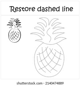 Pineapple. Repair the dotted line. Handwriting practice. Educational game for toddlers and preschoolers. Cartoon style. Isolated vector illustration, eps