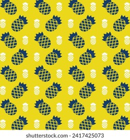 Pineapple repeating trendy pattern colorful vector illustration yellow background