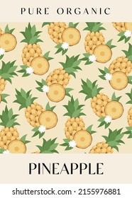 Pineapple. Retro posters with fruits. 90s 80s 70s groovy posters. Modern trendy print. Hand drawn fruit pattern. Vector illustration