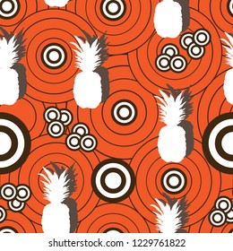 Pineapple Retro-Fruit Delight. Seamless Repeat Pattern Background in Orange White and Brown .