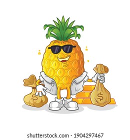 pineapple rich character. cartoon mascot vector