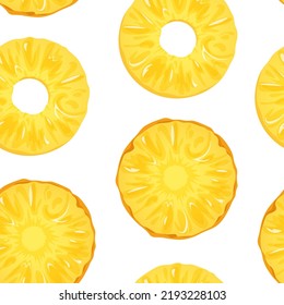 Pineapple rings on white background. Seamless pattern with pieces of tropical fruit. Vector food illustration in cartoon flat style.