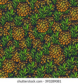 Pineapple seamless background. Vector illustration.