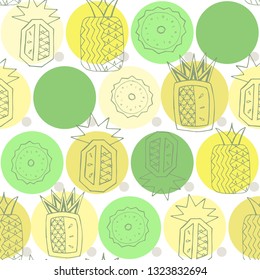 Pineapple seamless pattern, abstract fruit vector wallpaper, textile print.