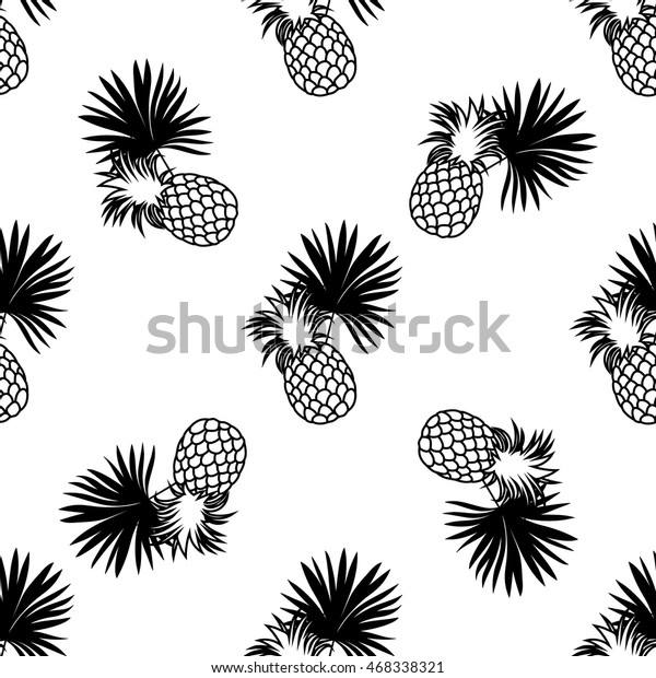 Pineapple Seamless Pattern Black White Background Stock Vector (Royalty Free) 468338321 ...