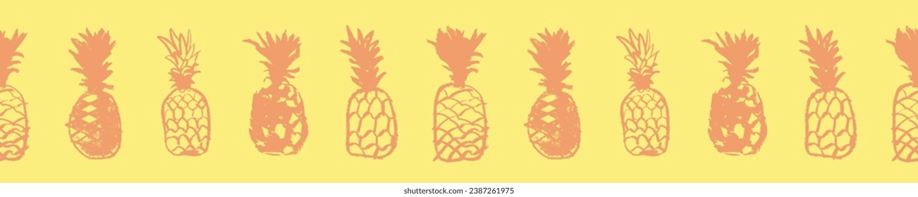 Pineapple seamless pattern with color hand drawn pineapples border. Healthy food idea banner template design. Organic ananas label template. Fruit and berries doodles for natural cosmetic design.