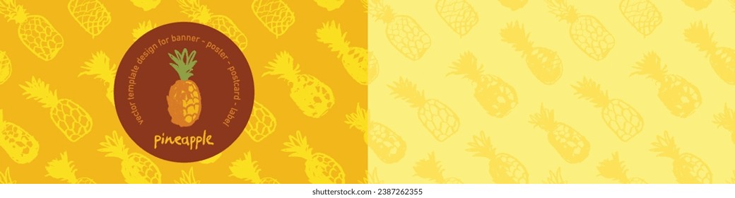 Ananas nahtloses Muster mit handgezeichneten Ananas-Ornamenten. Design von Bannervorlagen für gesunde Lebensmittel Vorlage für das Etikett für organische Ananas. Obst- und Beerendoodles für naturkosmetisches Design.