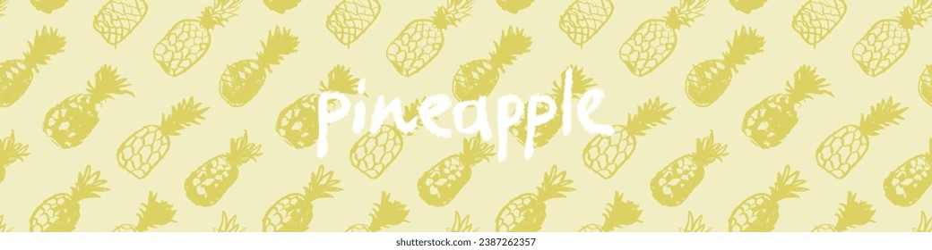 Pineapple seamless pattern with color hand drawn pineapples ornament. Healthy food idea banner template design. Organic ananas label template. Fruit and berries doodles for natural cosmetic design.