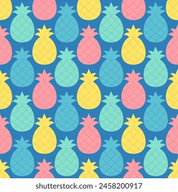 Pineapple Seamless Pattern. Colorful Summer Repeating Endless Background. Tropical Hot Backdrop.