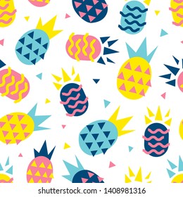 Pineapple seamless pattern. Colorful tropical vector background. 
