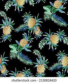 Pineapple seamless pattern with dark base vector file 