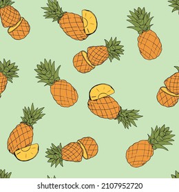 Pineapple seamless pattern, exotic fruit on a light background.