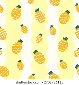 Pineapple seamless pattern, Fruit pattern on yellow Background. for wrapping paper, wallpaper. vector illustration