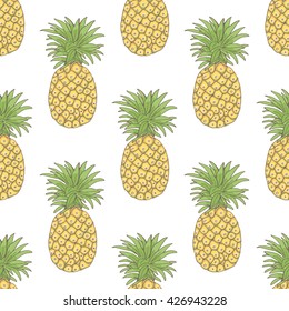 Pineapple. Seamless pattern with fruits. Bright vector background for your design.