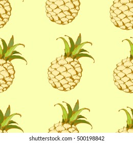 Pineapple. Seamless pattern with fruits. Bright vector background for your design.