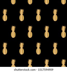 Pineapple seamless pattern. Golden fruit on black. Background can be used in greeting cards, posters, flyers, banners, further design etc. Vector illustration. EPS10